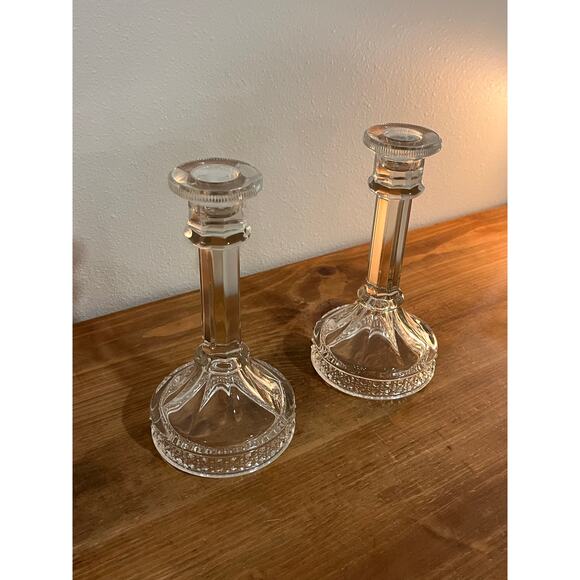 Vintage Pressed Glass Candlestick Holders Pair 7 Inch Taper Candle Holders - Picture 11 of 11